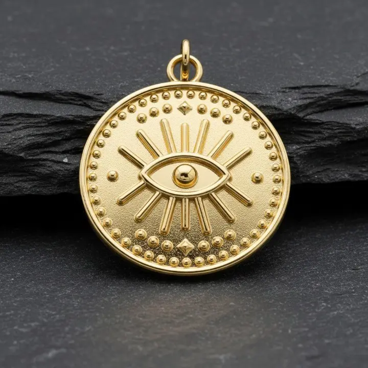 925 sterling silver gold-plated all-seeing eye coin necklace close-up detail